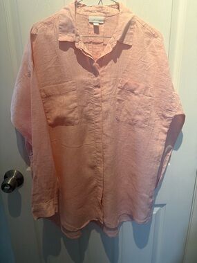 J. JILL LOVE 100% LINEN Blush Pink Linen Blouse Long Sleeve Small